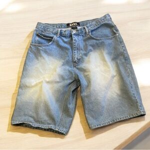 Y2K baggy light wash faded embroidered hip hop skater WEBS denim shorts 36